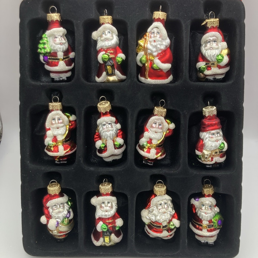 MACY'S Holiday Lane Christmas Box Set of 12 Glass Santa Claus 2" Ornaments 2012